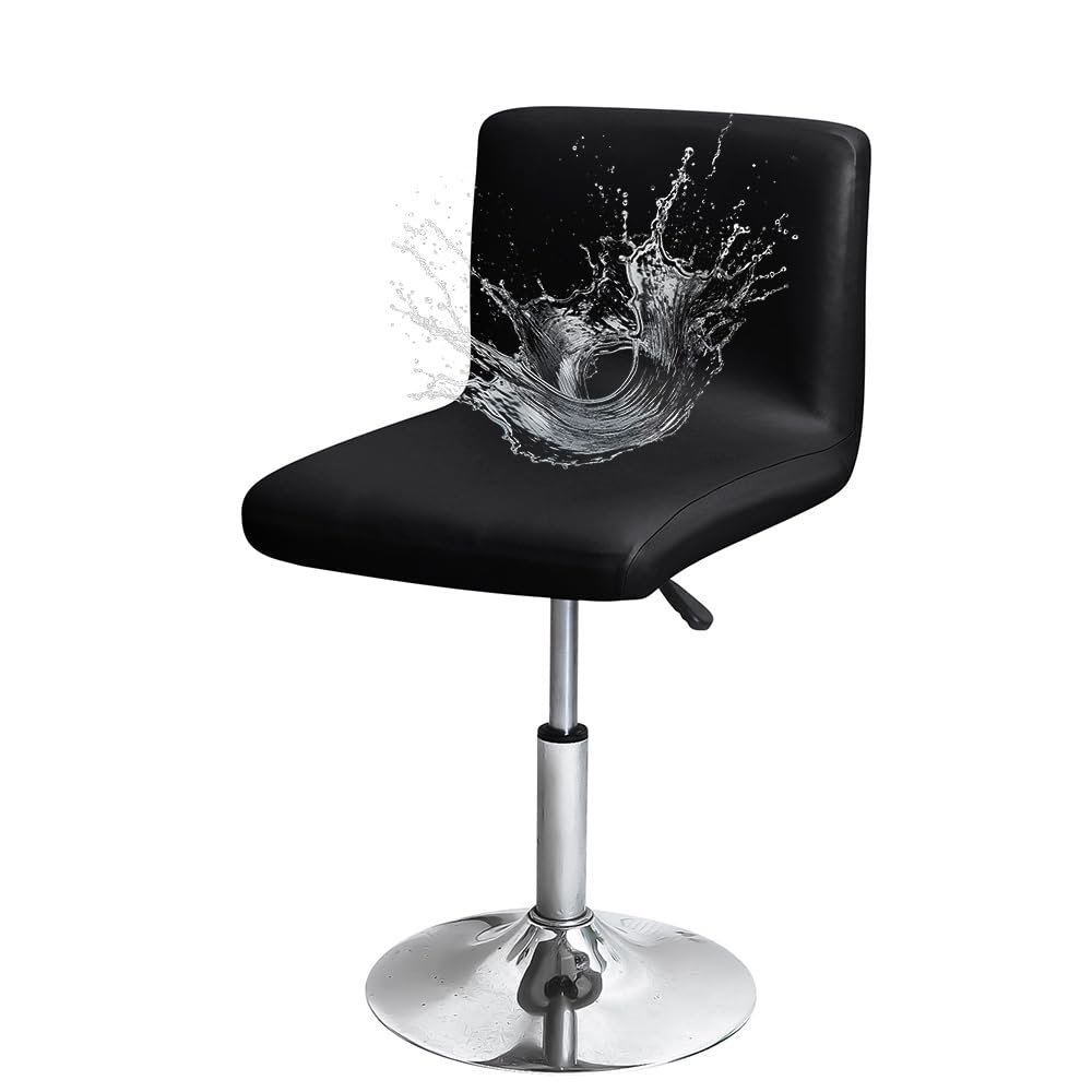 Fansu Fundas para Taburetes de Bar de Cuero PU Impermeable con Respaldo, Fundas Elástico para Silla de Comedor, Extraíbles y Lavables Fundas Taburete Altos Silla Giratoria (Negro,6 Piezas)