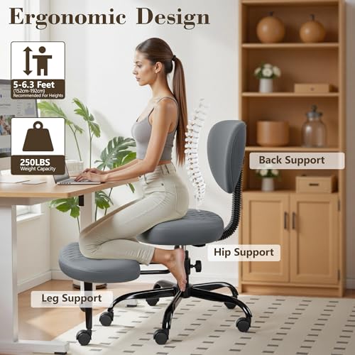 Ergonomic Cross Legged Office Chair with Wheels - Adjustable Height for Meditation, ADHD Desk & Yoga - Wide Criss Cross Design with Lumbar Support, Kneeling Chair - Dark Gray