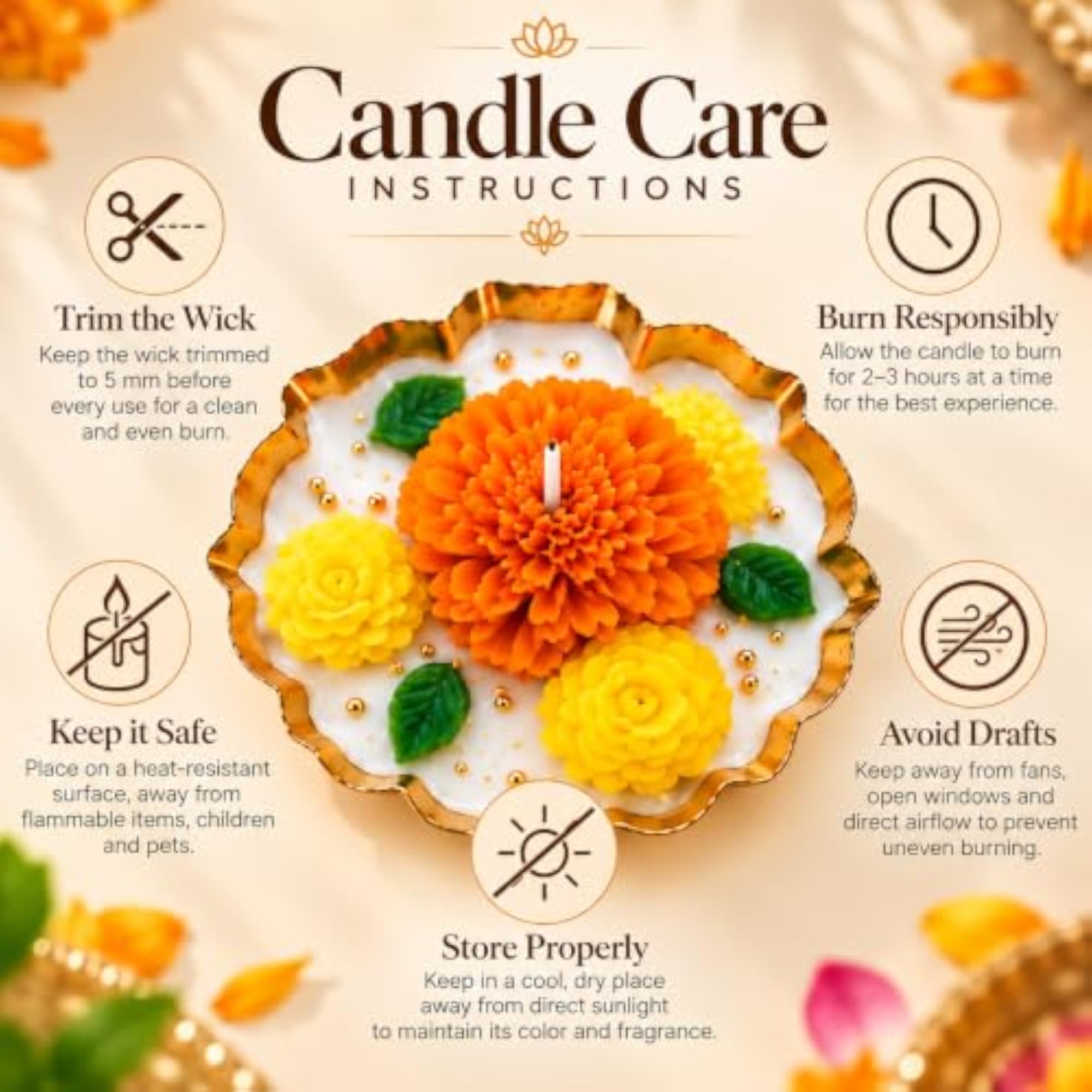 Marigold Flower Urli Candle, Jasmine Scented Diwali Gift