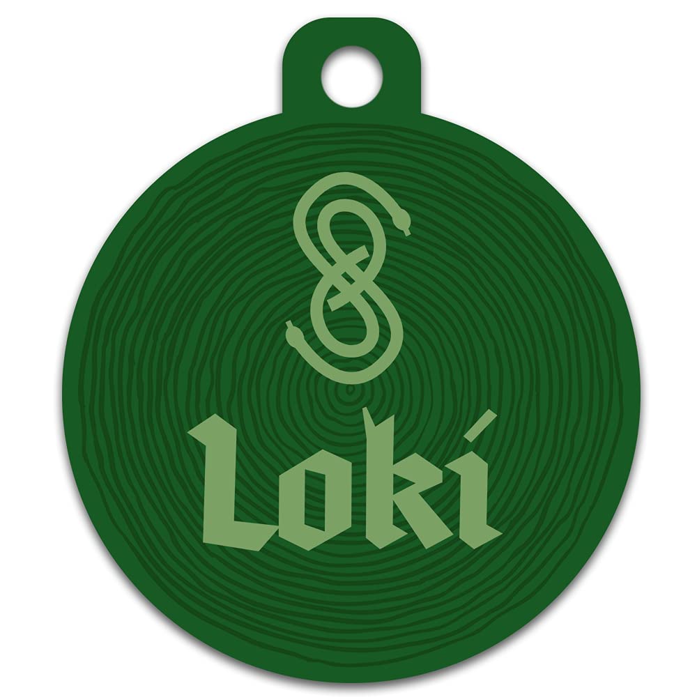 Dog Cat Custom Pet ID Tag - Mythology - Personalize Colors and Add Contact Info to The Back (Loki)