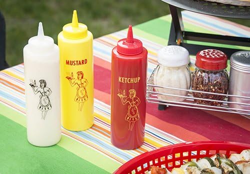 Tablecraft Nostalgia Squeeze Bottle Dispenser, Clear/Red/Yellow, 335 ml, Set of 3, 17 x 6 x 20 cm - Image 4