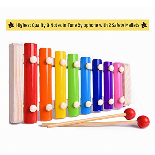SMART WALLABY Musical Instruments Set & Puzzle Card Game for Kids | 15 Pcs. Toddler Wooden Toy Percussion Set with Xylophone Plus a Bonus Instruments Matching Puzzle (Little Band with Matching Puzzle)