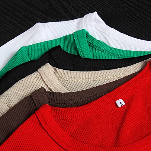 Roselux Womens Long Sleeve Stretch Crewneck Ribbed T-Shirt Fitted Casual Basic Tops - Image 3