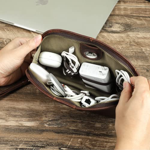 Catapurus Electronic Organizer Bag, Top Grain Leather, Retro Vintage Design, Fully Handmade, Portable Travel Electronic Accessories Storage Cases For Phone, Cables, Chargers, Hard Drive, Cards, Airtag #TOP1