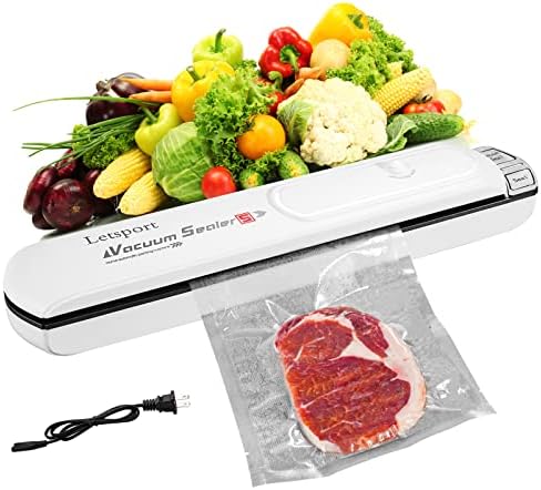 Letsport Vacuum Sealer Machine, Automatic Vacuum Sealing Machine for Food Preservation and Sous-vide Cooking, Vacuum Sealing and Single Sealing Function, Compact Design, Equipped With 15 (8"*10") Vacuum Food Sealing Bags