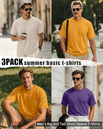 Image of Neer 3 Pack Big and Tall T-Shirts for Men L-7xl Tops | Large Casual Stretch Workout Tees, Short Sleeve Crewneck Oversized Shirts, Classic Summer Outfits, Comfy Basic Loose Clothes
