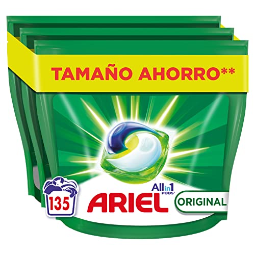 Ariel All-in-One Detergente Lavadora Liquido en Capsulas/Pastillas, 135 Lavados (3x45),...