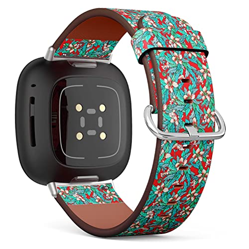 CJBROES Replacement Leather Watch Band, Compatible with Fitbit Versa 3 and Fitbit Sense of Wristband Bracelet Accessory - Hibiscus Floral