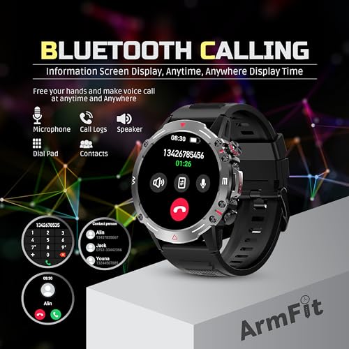 Image of Armfit HULK Smart watch with AMOLED Always On Display Smartwatches for men, BT Calling Waterproof Fitness Watch with Heart Sleep Monitor for Android iOS (Black)