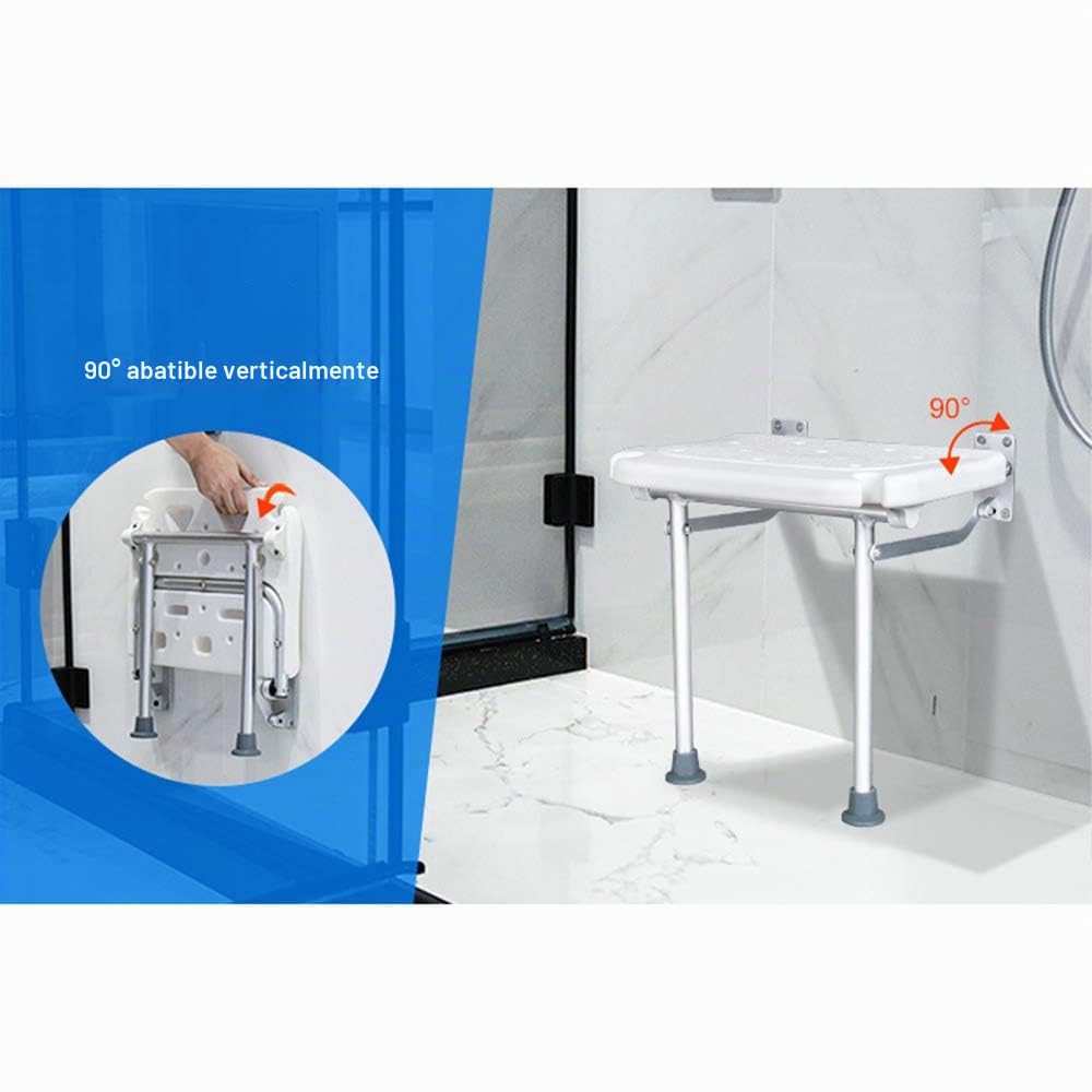 Silla de Ducha Plegable, Weytoll Asiento de Ducha Plegable con Patas, Asiento de Ducha Montado en la Pared Taburete de Baño Carga Máxima de 200 kg