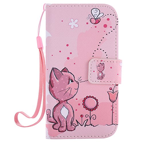 S4 Case,Galaxy I9500 Case Leecoco Fancy Paint Floral Design Case [Credit Cards Slot] [Cash Pockets] Pu Leather Flip Wallet Case With Stand For Samsung Galaxy S4 I9500,Pink Cat #TOP1