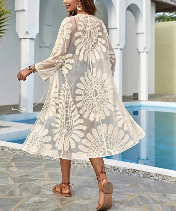 Lace Cardigan Crochet Beach Cover Ups for Women Bathing Suit Cover Up US 4-184
