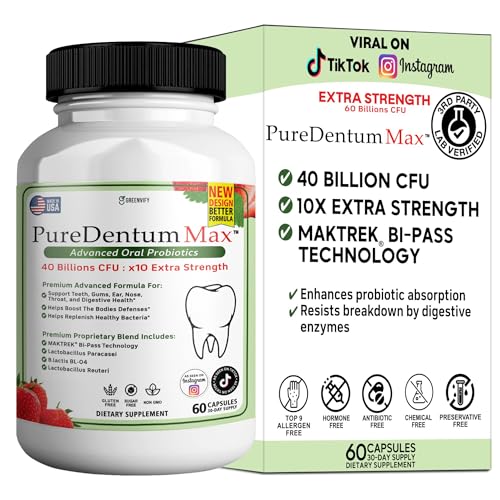 Puredentum Max for Gums and Teeth Health & Fresh Breath - 40 Billion CFU Advanced Oral Probiotics for Mouth Bad Breath Capsule Supplement