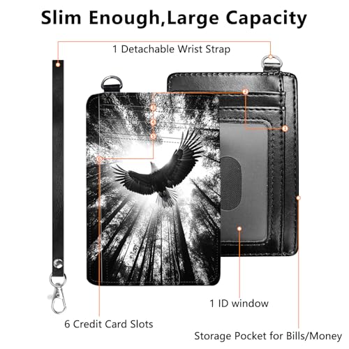 Slim Minimalist Wallet for Men Women Small Credit Card Holder Wallet Front Pocket RFID Blocking Wallets Travel Thin Card Case with ID Window Card Organizer & Wristlet,Forest Bald Eagle4