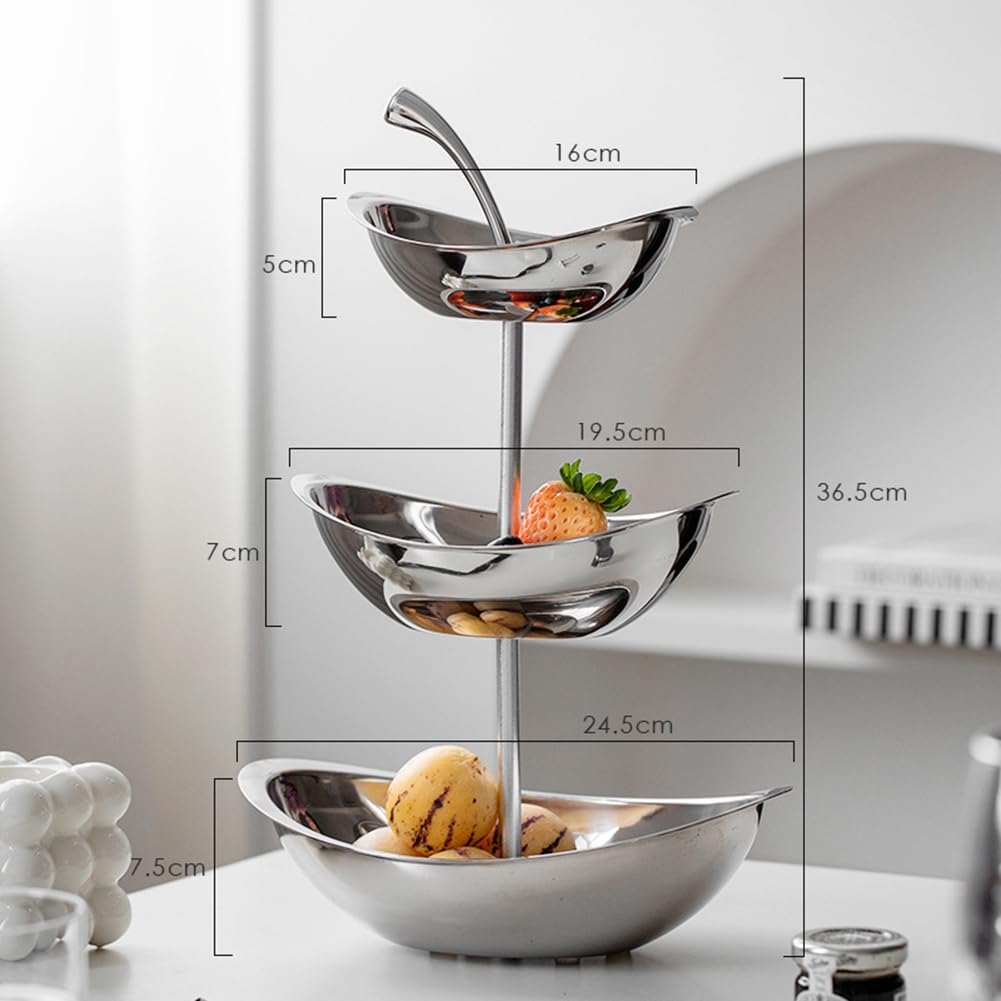 Piatto Elegante per Snack e Pasticceria - Vassoio Ovale in Acciaio Inossidabile Aihem per Tavolo da tè e Soggiorno A 3 Livelli