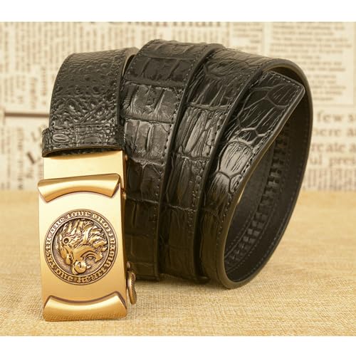 Ratchet Belts for Men, Men's Cowboy Western Leather Belt with Lion Head Alloy Buckle Crocodile Embossed Belt3