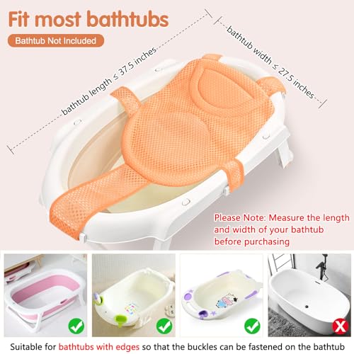 Image of Colorlife Baby Bath Seat Support Net Infant Bathing Seat Support Mat, Adjustable Comfortable Non-Slip Five-Pointed Baby Shower Net Bathtub Sit Up Mesh for Newborn 0-12 Months-Orange(No Bathtub)