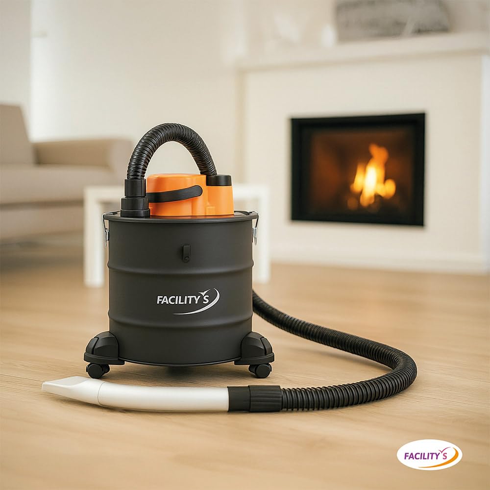 FACILITYS Aspiradora de Cenizas Calientes 1200W 18L de Metal - Aspiradora para Estufa de pellets y Chimenea, hasta 60°C con Función Soplado, Filtro HEPA Lavable