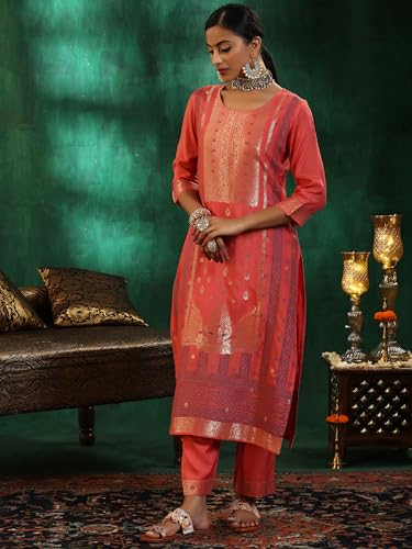 Image of Libas Woven Design Silk blend Straight Kurta with Trouser & Dupatta | Ethnic Wear |Wedding Dress | Ocassion Wear