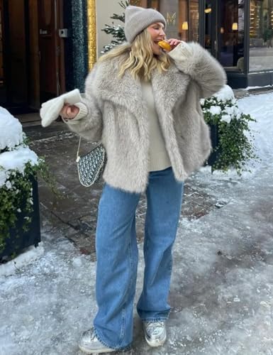 Gihuo Women's Faux Fur Jacket Winter Long Sleeve Fluffy Lapel Furry Shaggy Jacket Coat4