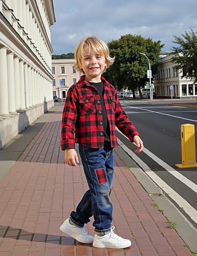 Toddler Boy Clothes Plaid Shirt Jacket White T-shirt and Jeans Pants 3Pcs Boys Fall Winter Outfits for 2-7 Years3