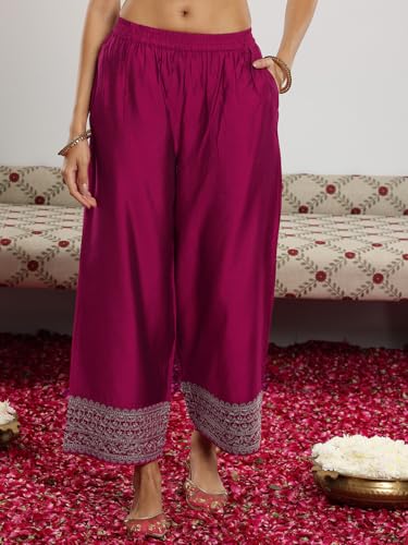 Image of Libas Woven Design Silk Blend A-Line Kurta With Trouser and Dupatta