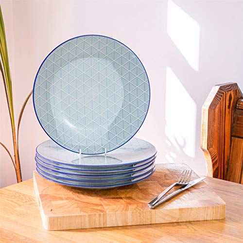 Nicola Spring 6 Piece Geometric Patterned Dinner Plate Set - Large Porcelain Dining Plates - Electric Blue - 26.5cm - Image 5