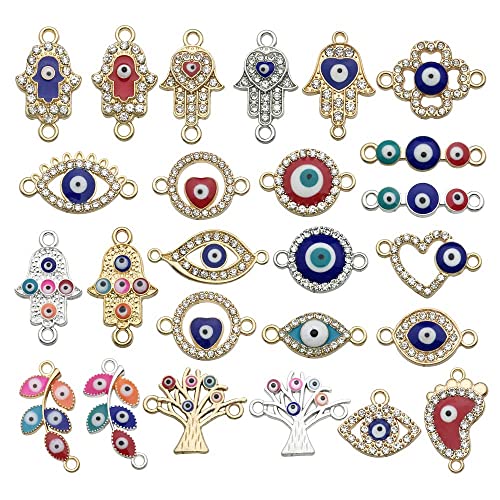 50Pcs Evil Eye Beads Charms For Jewelry Making Assorted Evil Eye Connector Rhinestone Diamond Link Charms For Women Bracelet Earring Necklace Diy Craft (M703) #TOP1