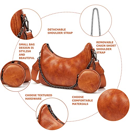 Image of myfriday Women PU Hobo Crossbody Bag, Coin Purse, 2 Straps Shoulder Purse | Anti-scratch PU, center divider, zipper pocket and coin pouch organize cosmetics, wallet and phone for commute or dates