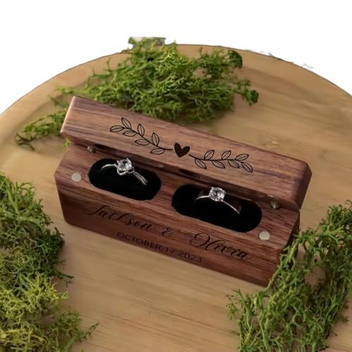 BBGDP Personalisierte Ringbox Aus Holz Für Die Hochzeit, Mit Gravur Für Zwei Ringe (Text/Name), Gesâ€¦ – Miniatur