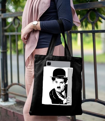 Image of ZORI Black Tote Bag With Pocket Printed Designed Canvas Tote Bags For Women large capacity,Tote bag For Shopping, College, Travel, More Canvas Handbag For Unisex Bag