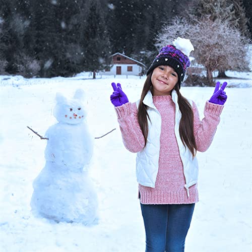 SWAK Girls Hat & Glove Sets-Kids Cold Weather Winter Accessories-Childrens pom pom Hat sets-Big Girls 2 Pc Beanie Sets2