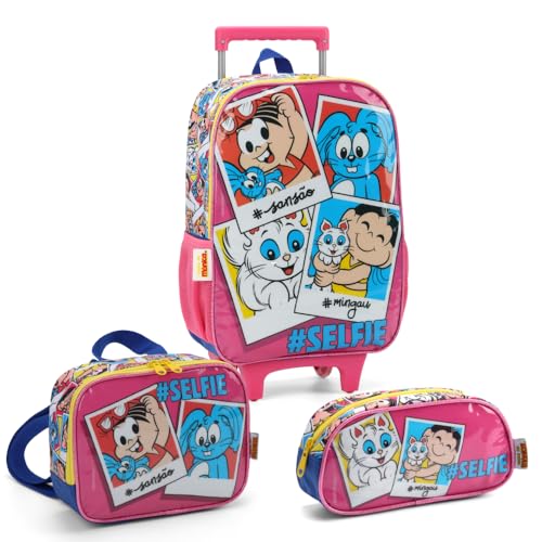 Mochila Infantil com Rodinha, Turma da Mônica, G, Rosa, Luxcel