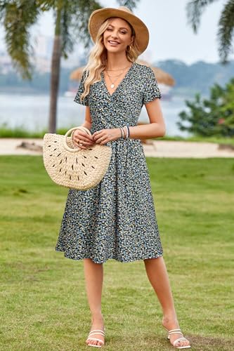 Ouges Women'S 2024 Summer Short Sleeve V Neck Floral Midi Dress With Pockets Maternity Clothes Baby Shower Nursing Wrap Dresses thumb #1