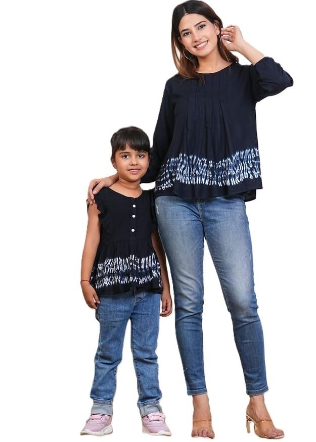Image of Maaesa Women & Girls Mother Daughter Matching Top Combo || Rayon Printed Tops || Full Sleeve || Casual Wear || Family Twinning Outfit