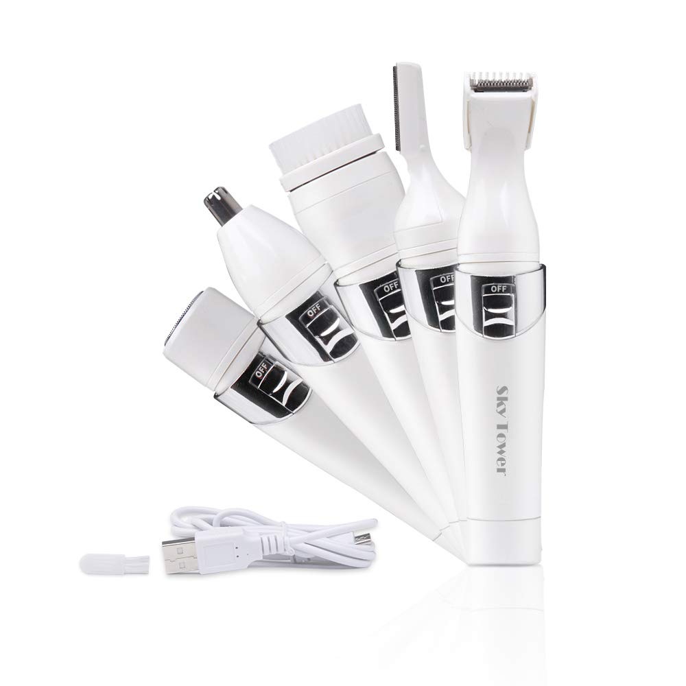 Sky Tower USB Lady Shaver Set, 5 in 1 Lady Bikini Trimmer Kit, Painless Women’s Hair Remover, Great for Eyebrow/Face/Nose/Underarms/Arms/Legs, Prefect for Lady & Girlfriend