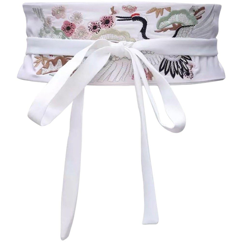 Sanfly Wide Tie Belt Chinese Hanfu Embroidery Belt Vintage Wide Waist Band Belt Obi Belts Fashion Wrap Around Waist Belt for Women