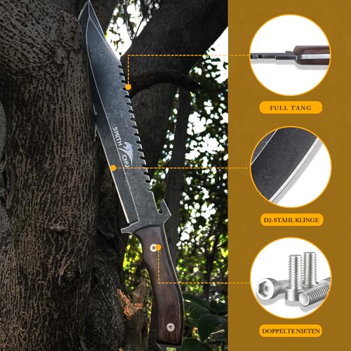 SMITH CHU Outdoor Messer mit Scheide, Full Tang Survival Messer für Camping Wandern – Ansicht 6