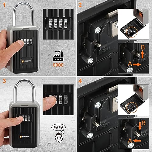 Brihard Key Lock Box All Season Portátil Con Enganche O Montada En La Pared Resistente A La Intemperie Caja De Cerradura De Combinación Interior Grande, Para Asegurar Las Llaves De La Casa, Del Coche