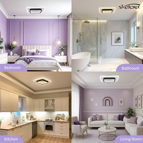 Image of Premium 24W LED Ceiling Light | 3 Color Modes (Warm, Natural, Cool) - Flicker-Free, Anti-Glare |Bedroom, Office, Kitchen, Bathroom, Balcony & Walkway (Square Black 24W)