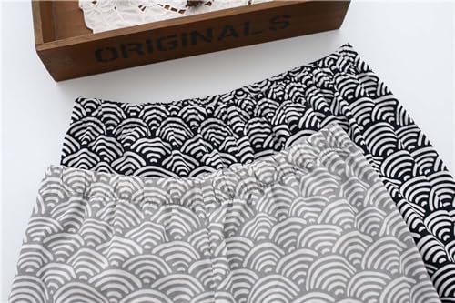 ZEALMAX Kimono Japanese Shirt and Pant, Cotton Linen Loungewear Lounge Set Spa Bathrobe, Gray Waves4