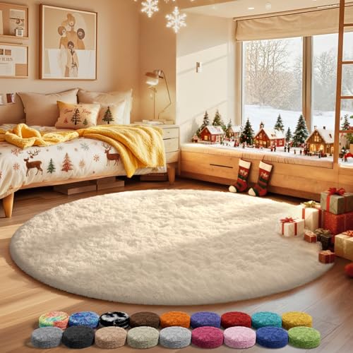 Ophanie Round Rugs 5Ft Ivory Circle Area Rug, Nursery...