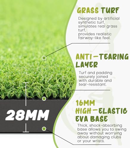 Golf Mat: Premium 28mm 5x4 Pro Golf Hitting Mat for Outdoor & Indoor Golf Practice, Ideal Golf Swing Chipping Training Mat for Backyard, Garage, Basement - Golf Training Aid for Men/Dad/Golfers - Image 6