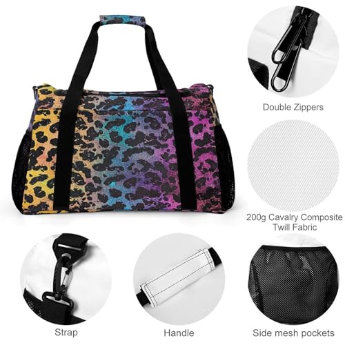 Colorful Leopard Print Personal Item Bag Travel Duffel Bag Sports Tote Gym Bag Luggage Duffle for Women Men3