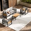 ZANDOR Aluminum Outdoor Patio Furniture Set, 4-Piece Metal Modern Outside Sectional Conversation Lawn Furniture with Coffee Table & Washable Thick Cushions,Seating Sofa for Garden/Backyard/Porch Grey