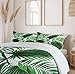 Ambesonne Palm Leaf Duvet Cover Set, Realistic Vivid Leaves of Palm Tree Growth Ecology Botany Themed Print, Decorative 3 Piece Bedding Set with 2 Pillow Shams, Queen Size, Fern Green White