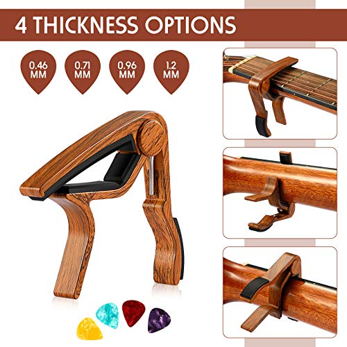Wooden Guitar Stand with RoseWood Guitar Capo and Guitar Picks, X-Frame Style Portable String Instrument Holder with Soft Edge for Universal Acoustic Electric Classical Guitar Bass Banjo