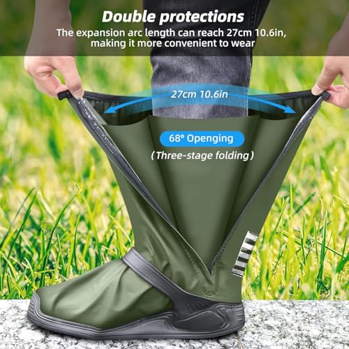 Image of Waterproof Rain Shoe Covers with Anti-Slip Sole, Reusable High Top Boot Covers for Men & Women, Zipper Design Outdoor Overshoes for Cycling, Motorcycling, Walking, Hiking & Rain Protection
