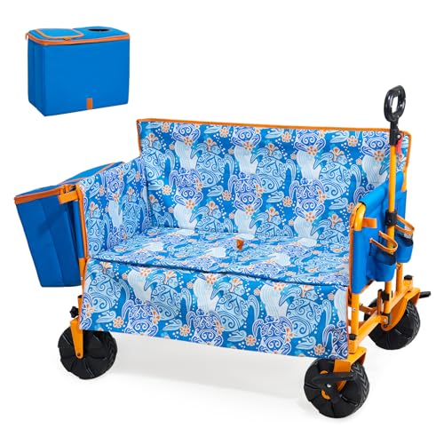 500lbs Love-Seat Wagon 3-in-1 Bench Wagon Seat for 2 Adults & Heavy Duty Utility Cart, 31L Detachable Cooler Bag, Adjustable Handle &Cup Holders,Perfect for The Beach, Sport, Camping