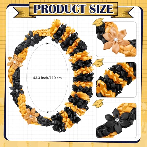 Canlierr Graduation Leis Class of 2026 Grad Ribbon Leis Double Braided Necklace Hawaiian Flower Garland with Heart Kukui Nut for Man Woman Graduation Party Supplies(Gold, Black) by Canlierr - Used condition - Image 2